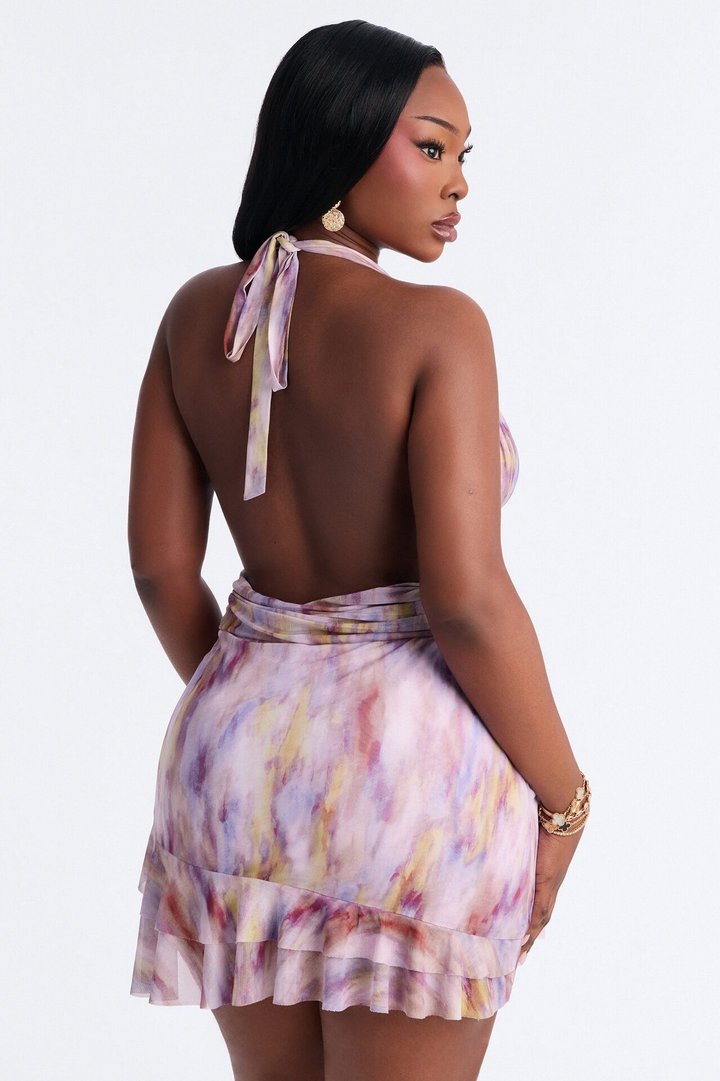 Joanna Halter Mesh Mini Dress - Purple/combo