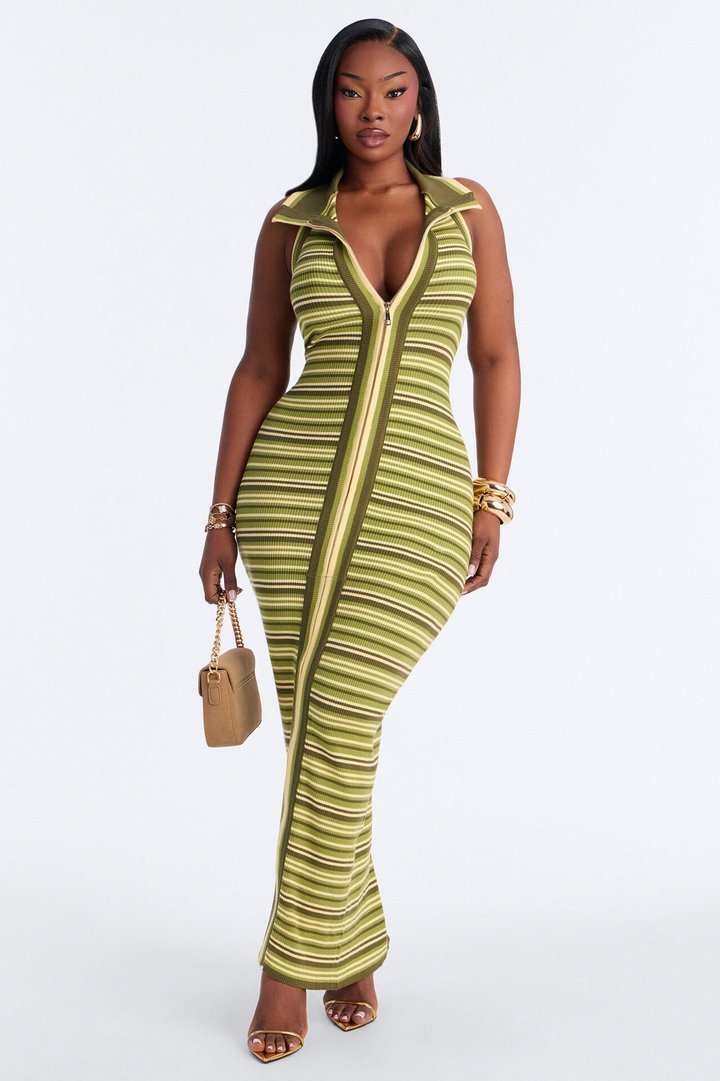 Out For The Day Ribbed Maxi Dress - Green/combo