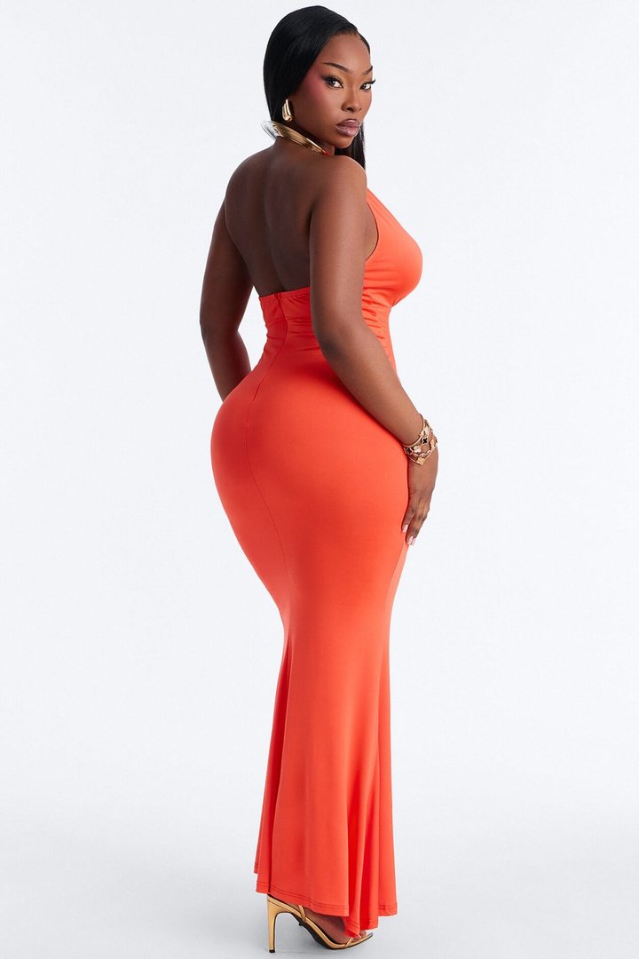 Cancun Vibing Deep V Maxi Dress - Orange