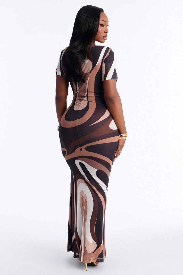 In Your Mind Mesh Maxi Dress - Brown/combo