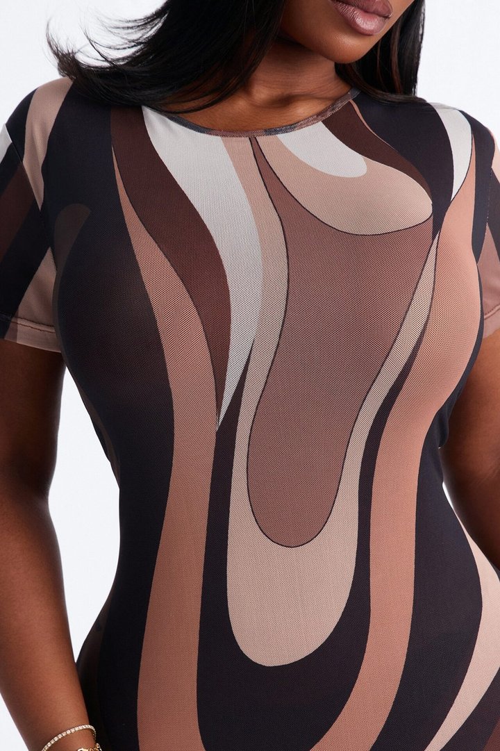In Your Mind Mesh Maxi Dress - Brown/combo