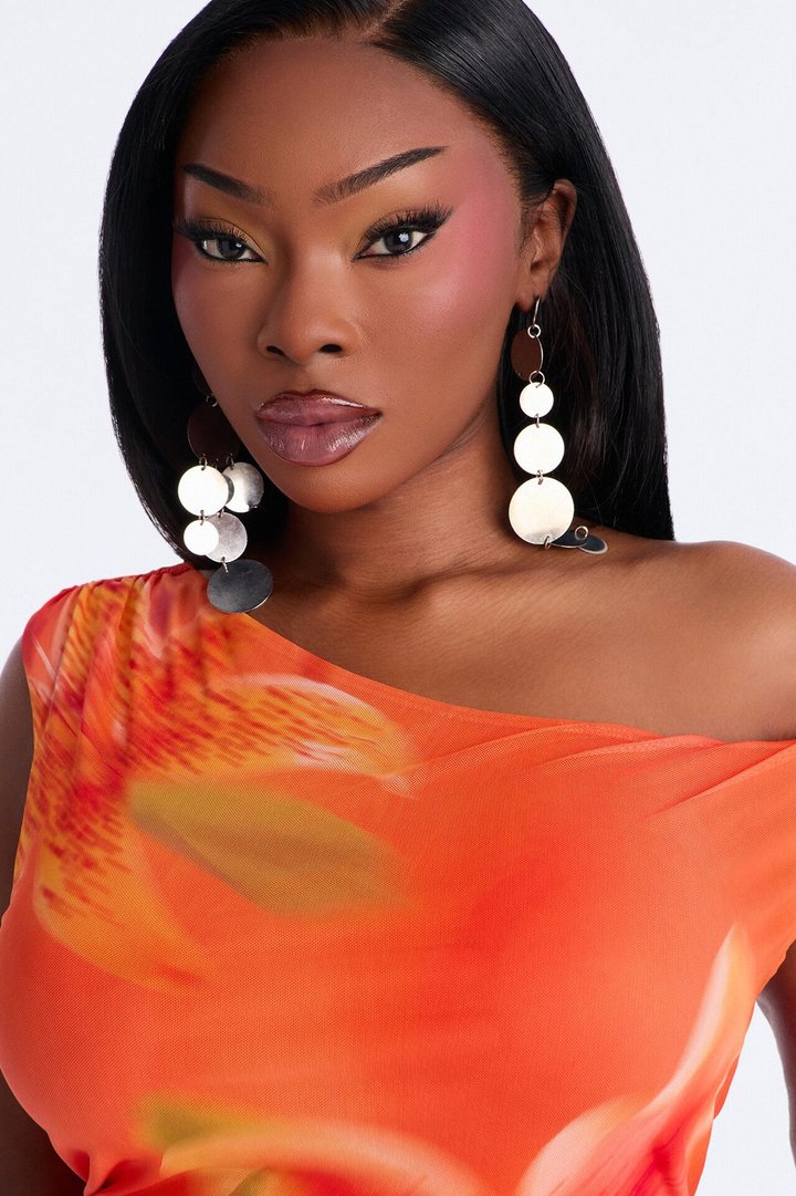 Paradise Petals Off Shoulder Short Sleeve Top - Orange/combo