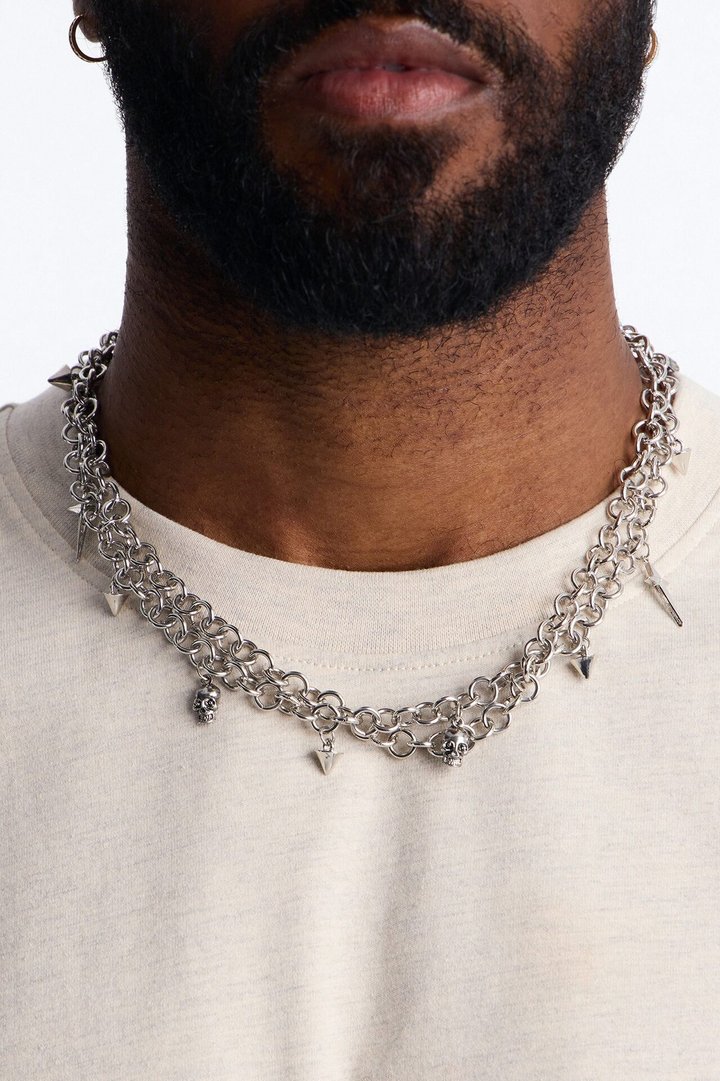 Grim Rebel Double Layered Necklace - Silver