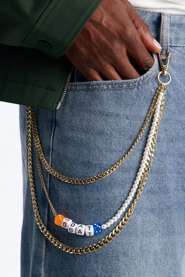 Dice and Pearl Stacked Pant Chain - Gold