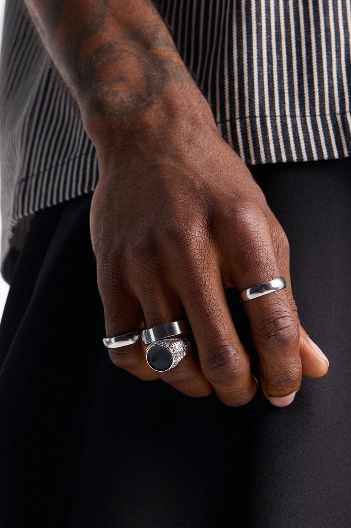 Onyx Vow Ring Set - Silver