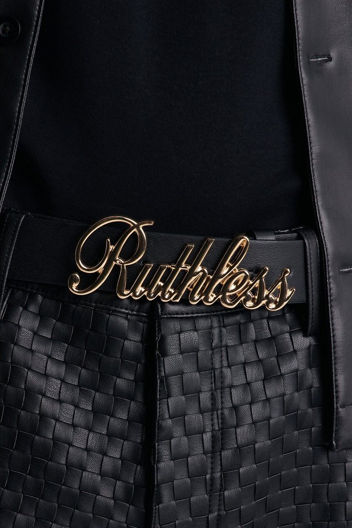 Ruthless Script Buckle Belt - Black/Gold