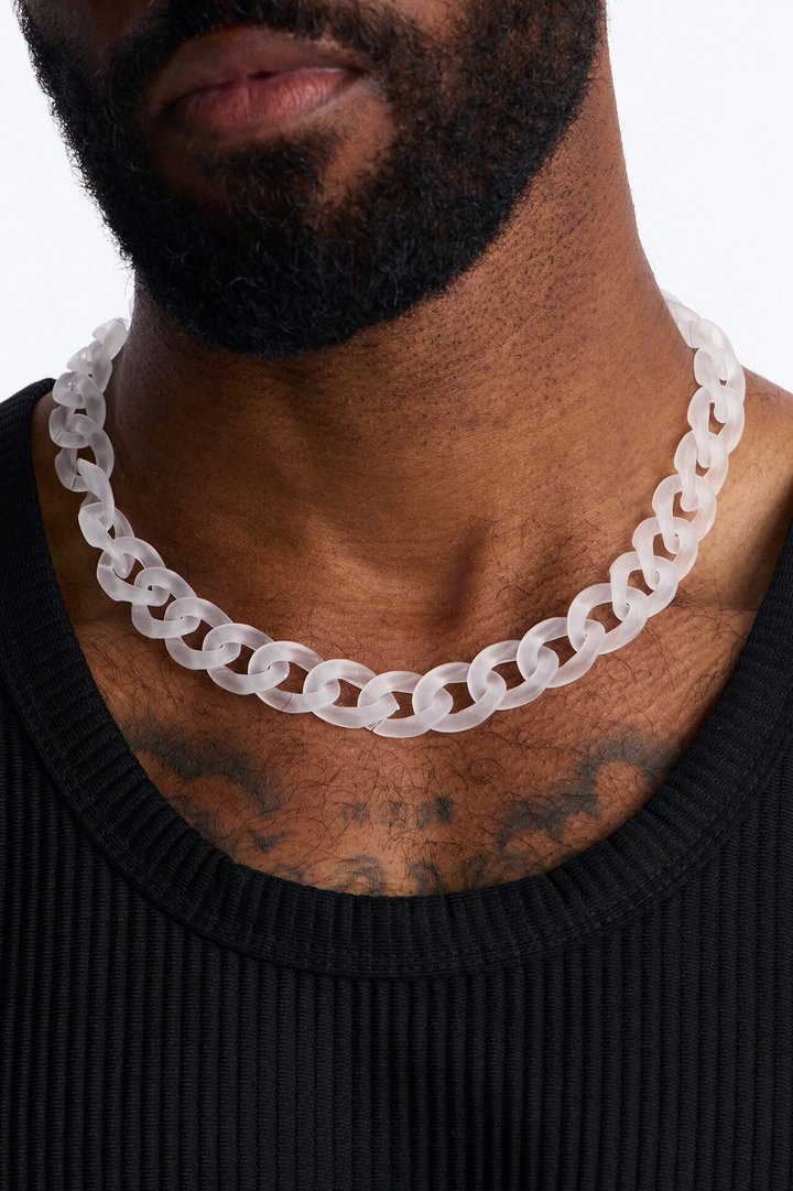 Thick Frosted Cuban Chain Necklace - Clear