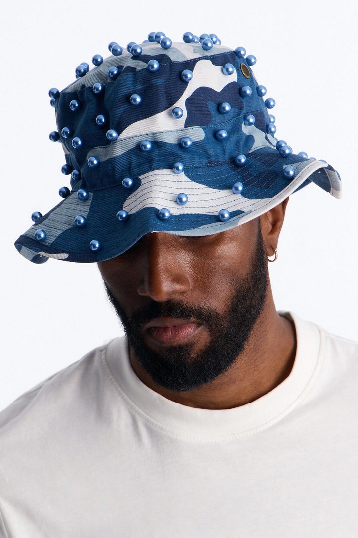 Camo Pearled Bucket Hat - Blue/combo