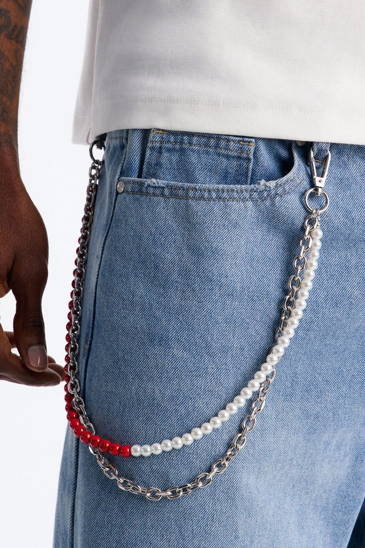 Crimson And Pearl Layered Pant Chain - Silver