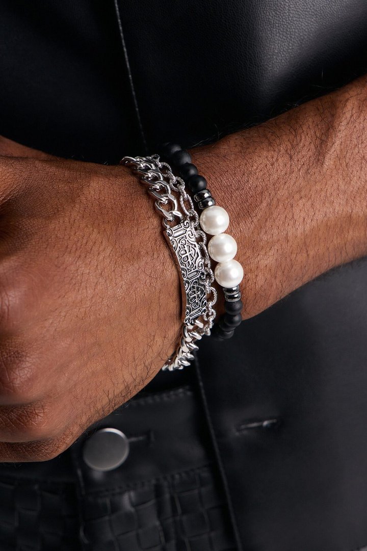 Monochrome Authority Bracelet Set - Silver
