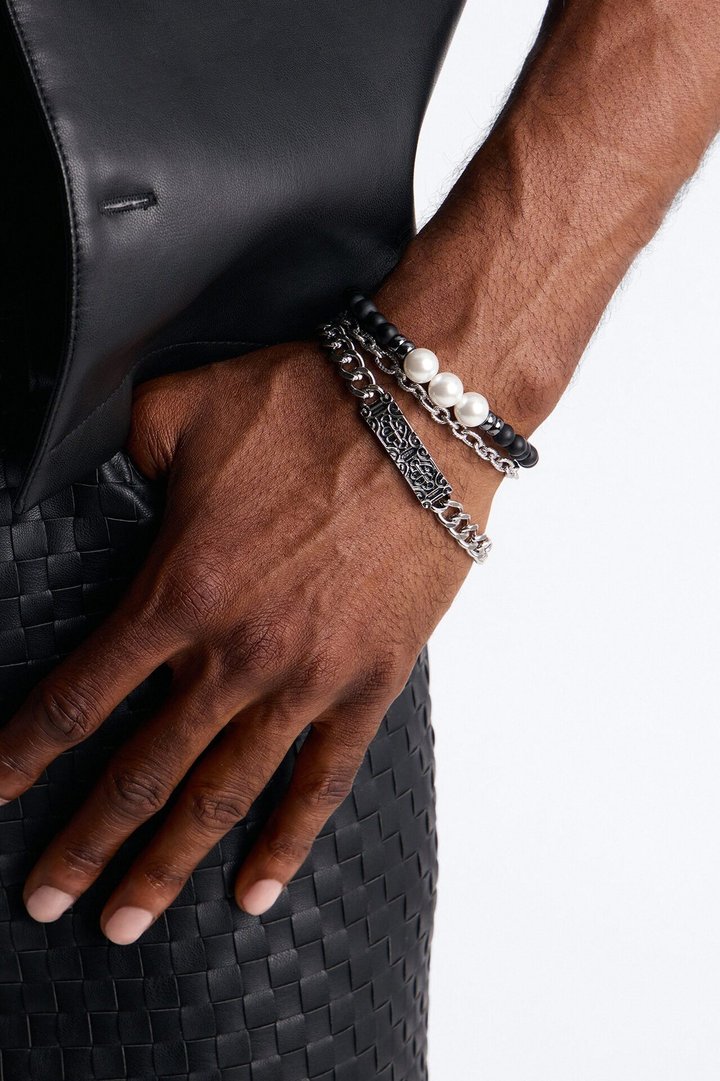 Monochrome Authority Bracelet Set - Silver