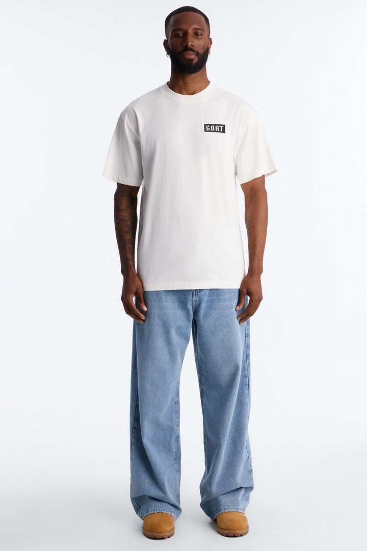 GOAT Oversized Heavy Weight Embroidery Short Sleeve Tee - White