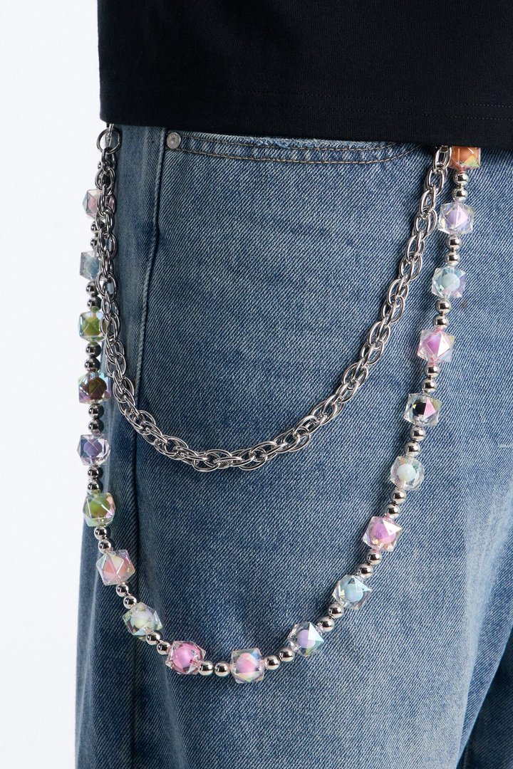 Dice and Chain Layered Pant Chain - Silver/Combo