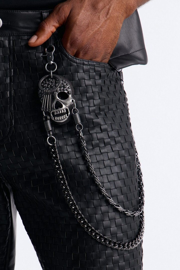 Spiked Skull Chain Link Layered Pant Chain - Gunmetal