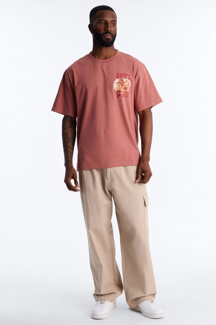 God's Plan Glitter Print Oversized Short Sleeve Tee - Mauve