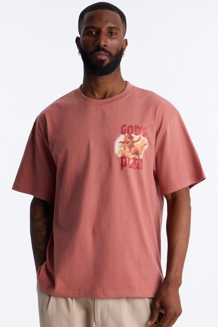 God's Plan Glitter Print Oversized Short Sleeve Tee - Mauve
