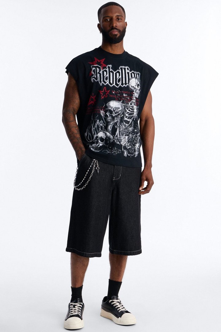 Rebellion Oversized Muscle Tee - Black