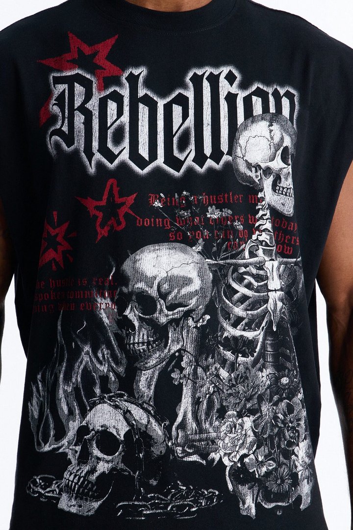Rebellion Oversized Muscle Tee - Black