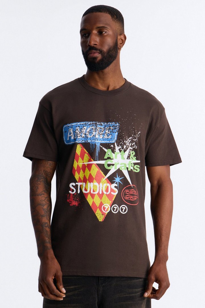 Amore Studios Vintage Oversized Short Sleeve Tee - Brown