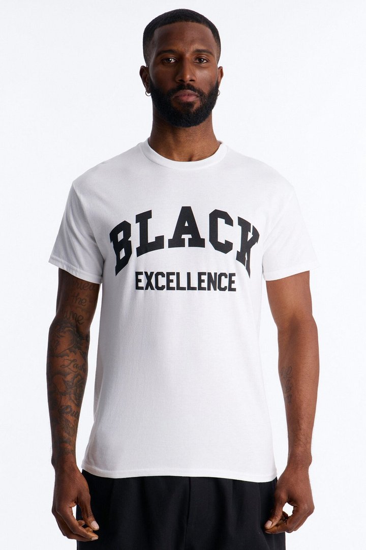 Black Excellence Varsity Short Sleeve Tee - White