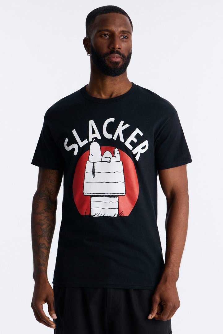 Peanuts Snoopy Slacker Short Sleeve Tee - Black