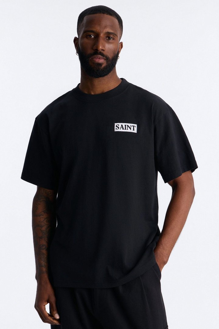 Saint Oversized Heavy Weight Embroidery Short Sleeve Tee - Black