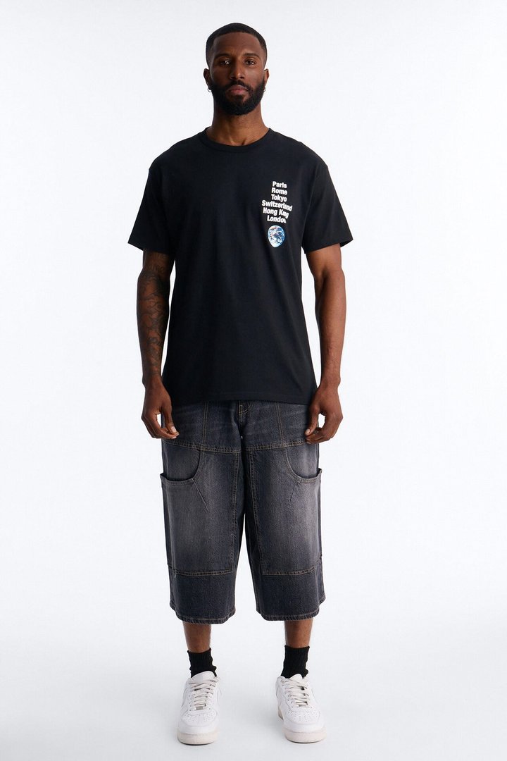 Worldwide Travels Oversized Short Sleeve Tee - Black