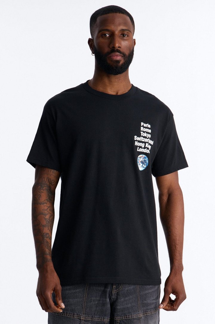 Worldwide Travels Oversized Short Sleeve Tee - Black