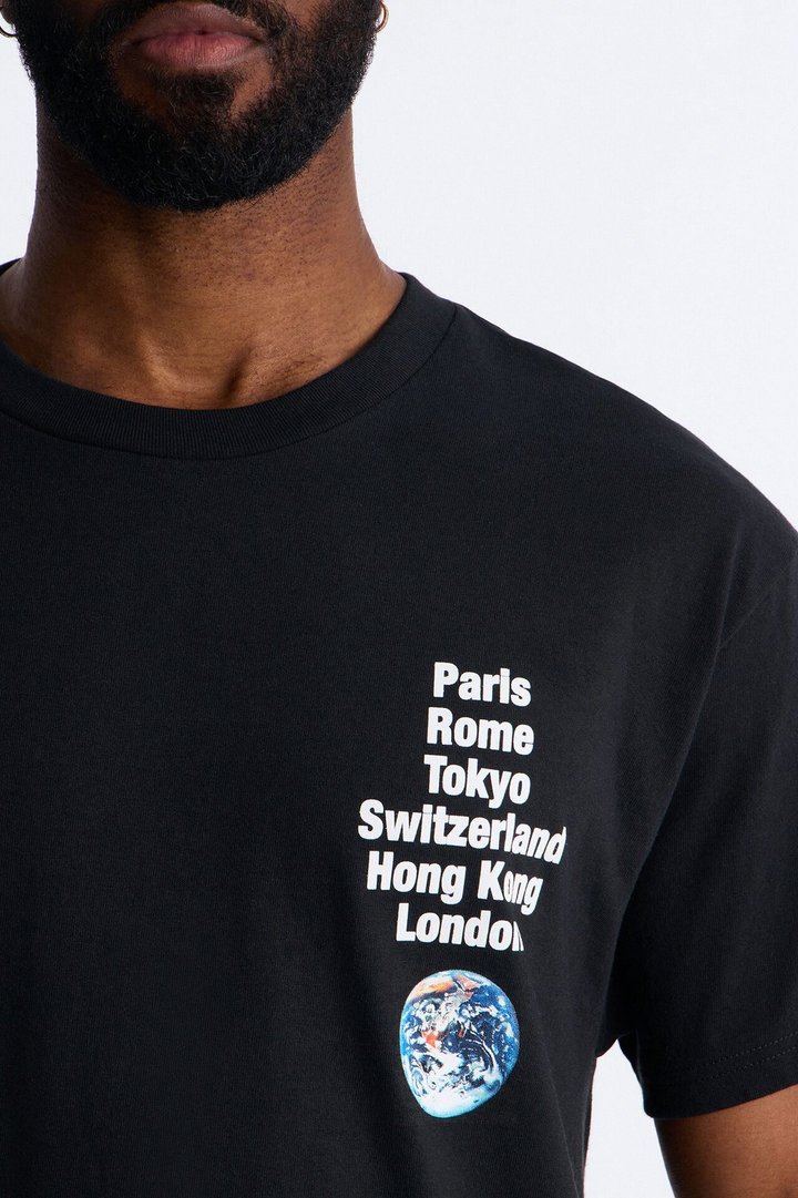 Worldwide Travels Oversized Short Sleeve Tee - Black