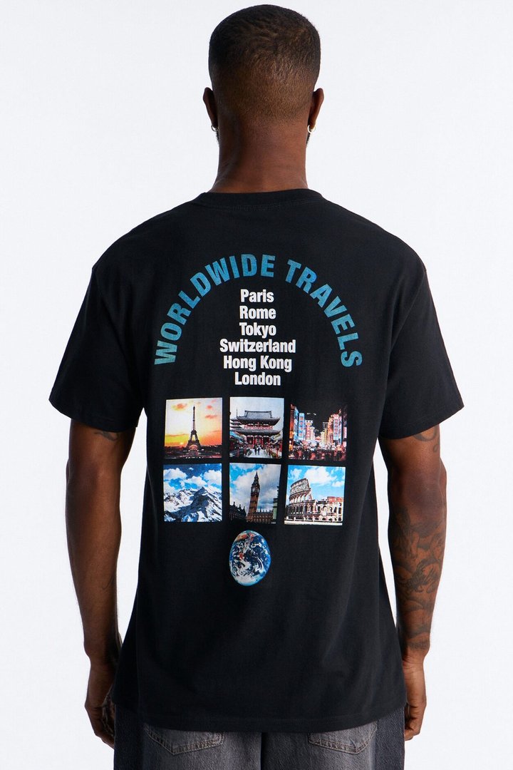 Worldwide Travels Oversized Short Sleeve Tee - Black