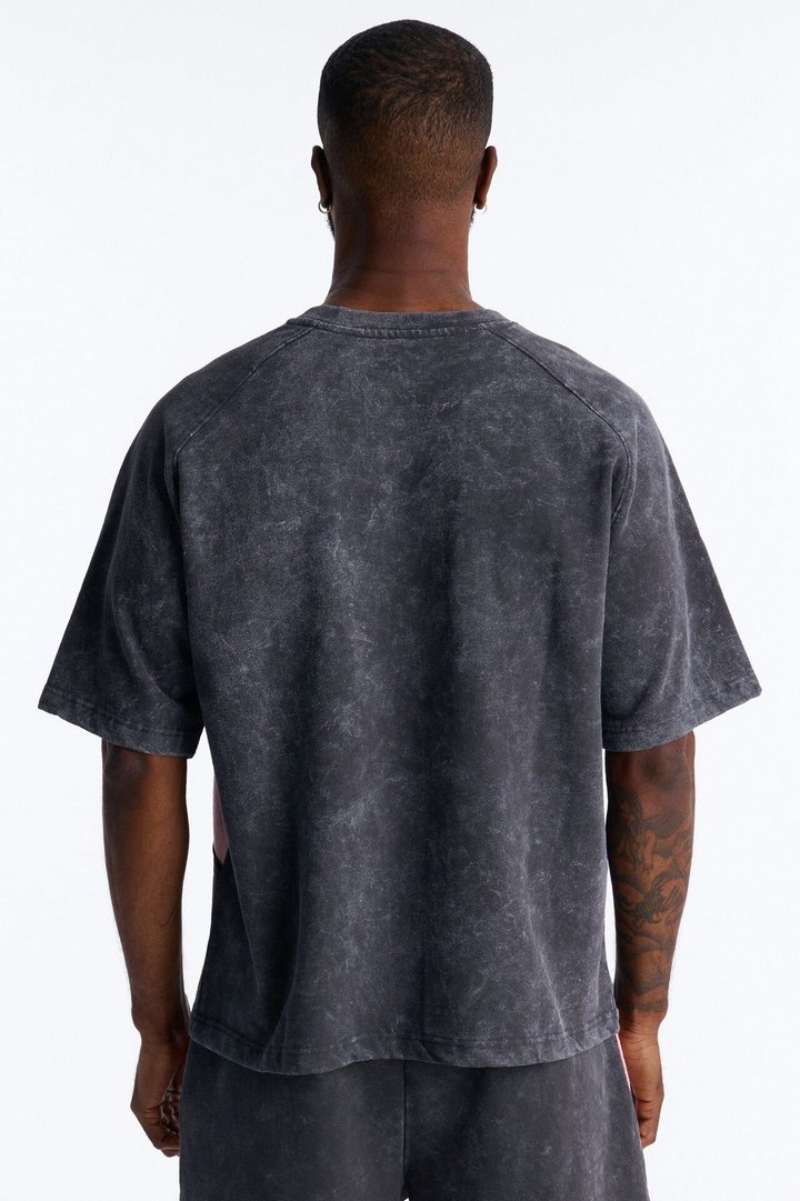 Sacred Embroidery Paneled Fleece Tee - Black