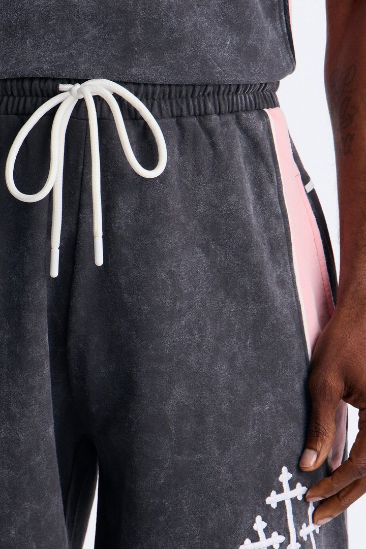 Sacred Embroidery Paneled Sweatshorts - Black