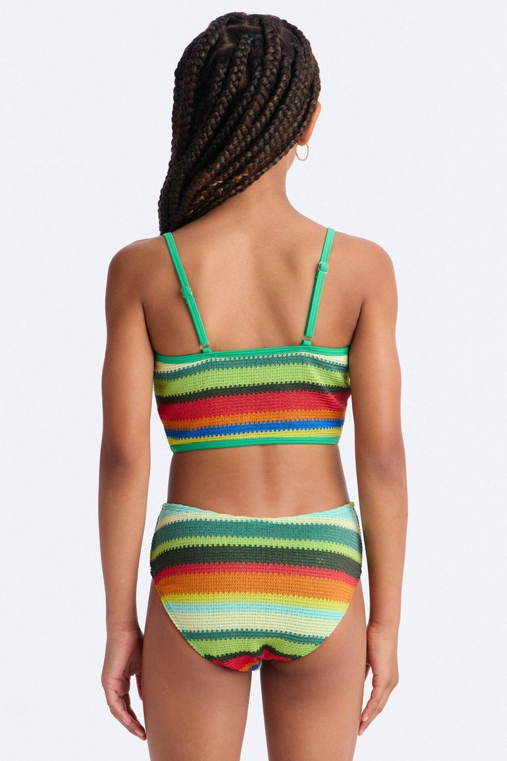 Mini Samira Textured Stripe Tankini 2 Piece Bikini - Green/combo