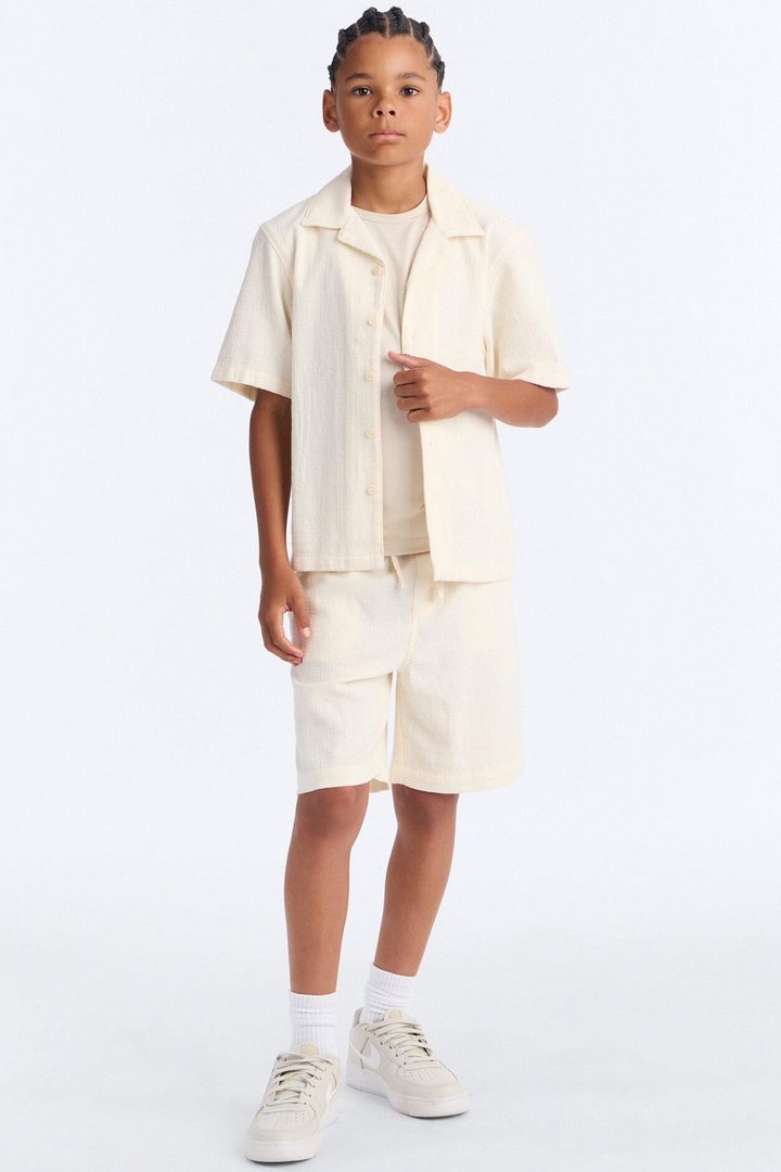 Mini Made History Textured Button Down Shirt - Cream