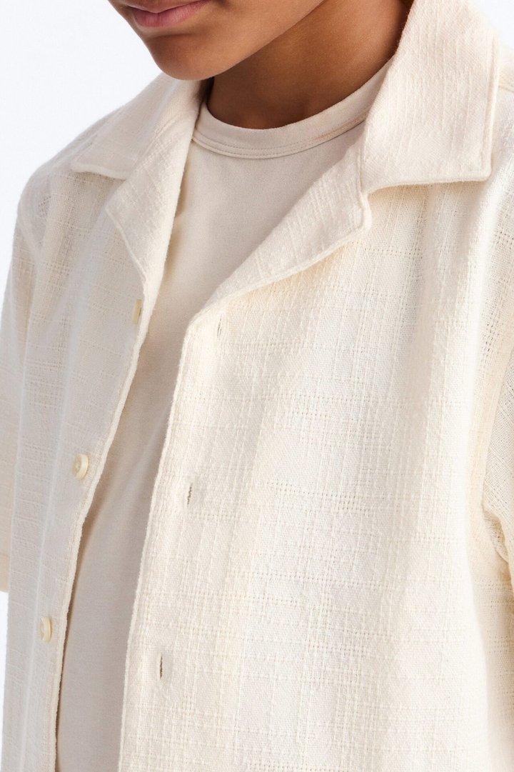 Mini Made History Textured Button Down Shirt - Cream