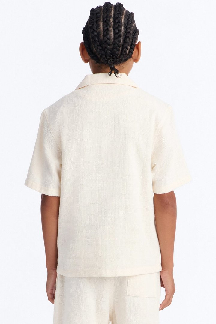 Mini Made History Textured Button Down Shirt - Cream