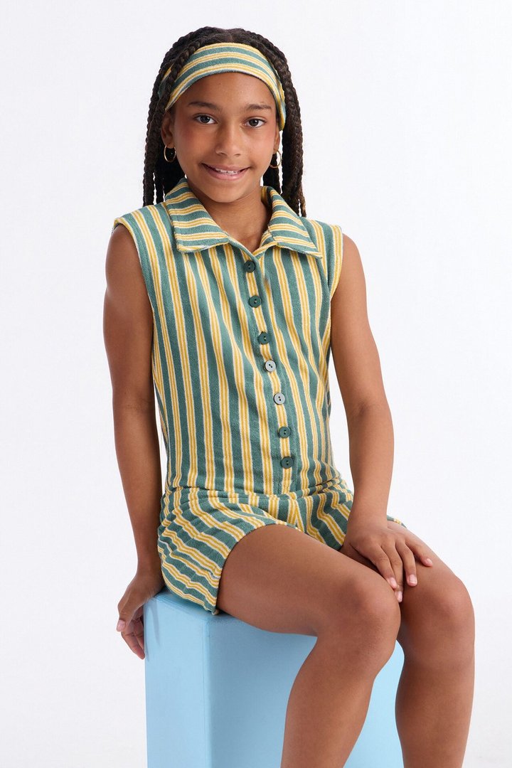Mini Summer Fridays Terry Cloth Romper Set - Green/combo