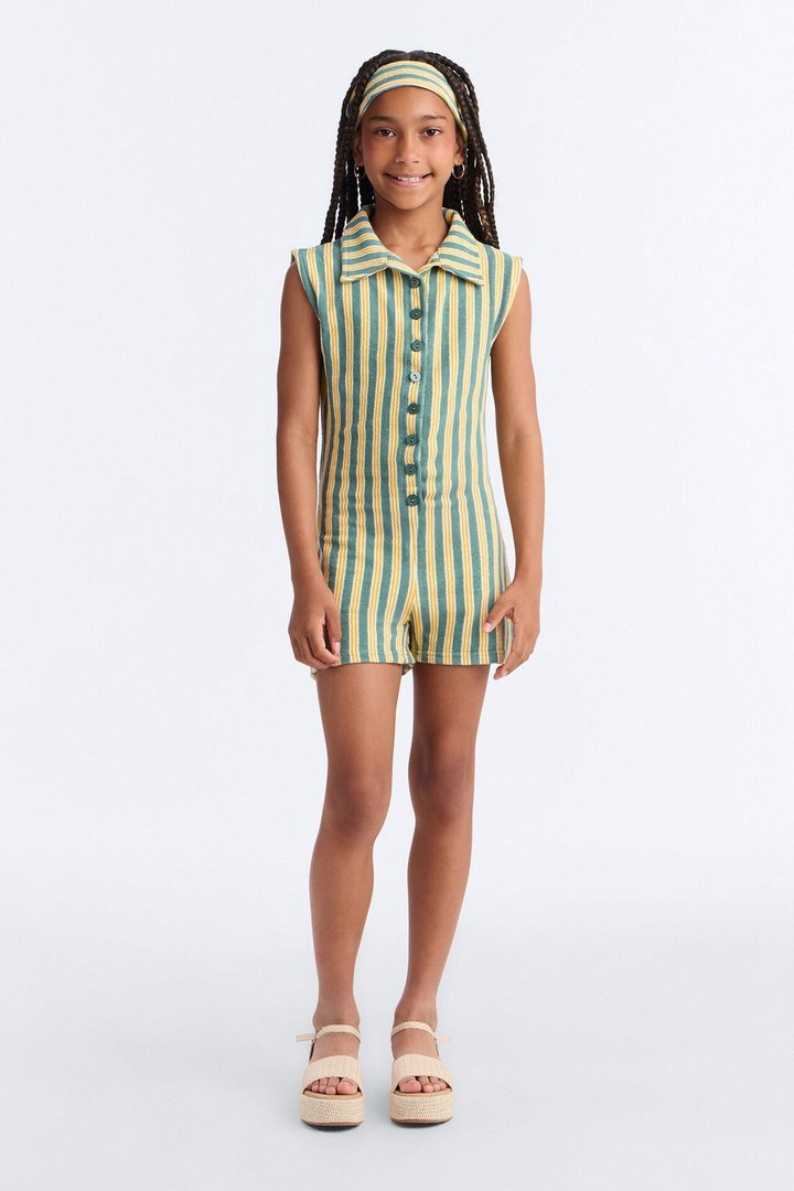 Mini Summer Fridays Terry Cloth Romper Set - Green/combo
