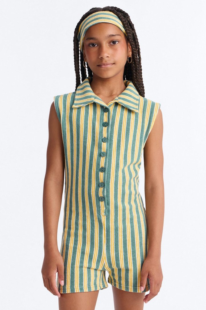 Mini Summer Fridays Terry Cloth Romper Set - Green/combo