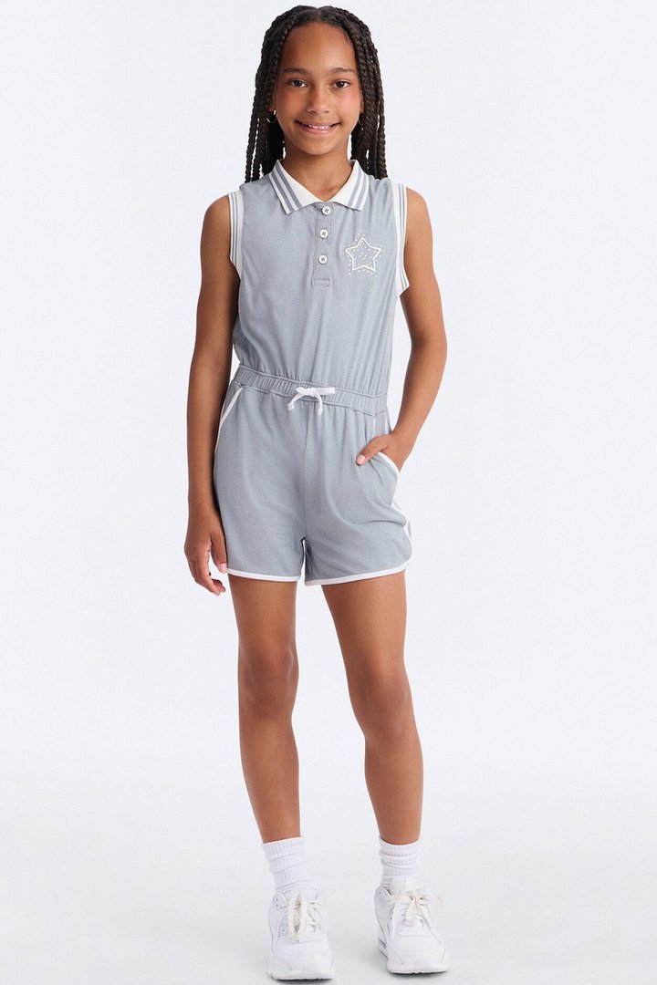 Mini Reaching For The Stars Sleeveless Romper - Heather Grey
