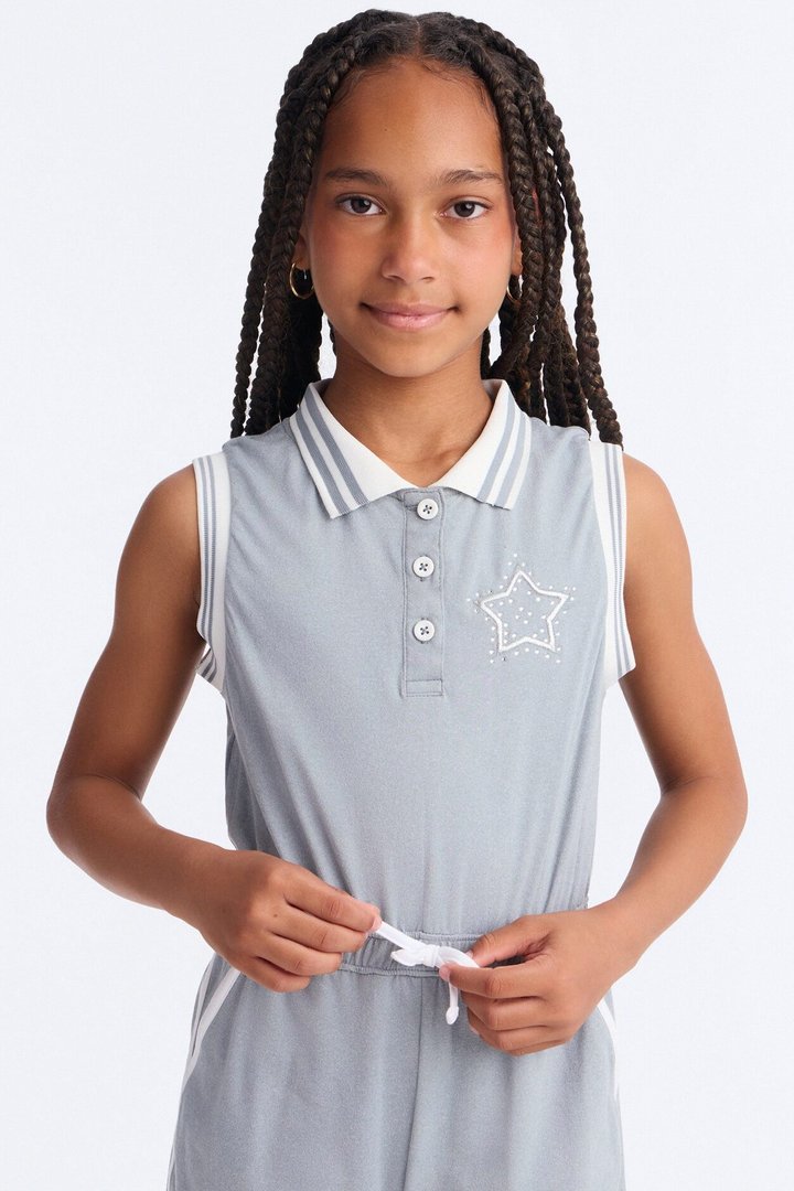 Mini Reaching For The Stars Sleeveless Romper - Heather Grey