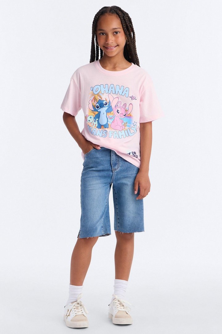 Mini Stitch Ohana Means Family Short Sleeve Tee - Light Pink