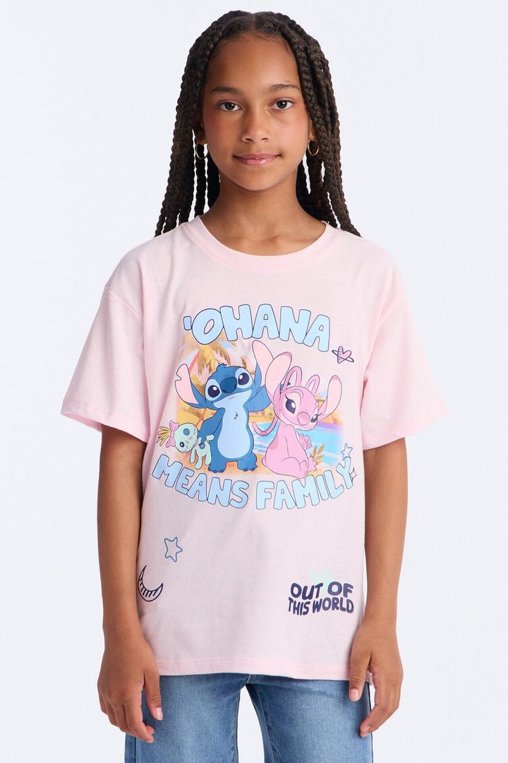 Mini Stitch Ohana Means Family Short Sleeve Tee - Light Pink