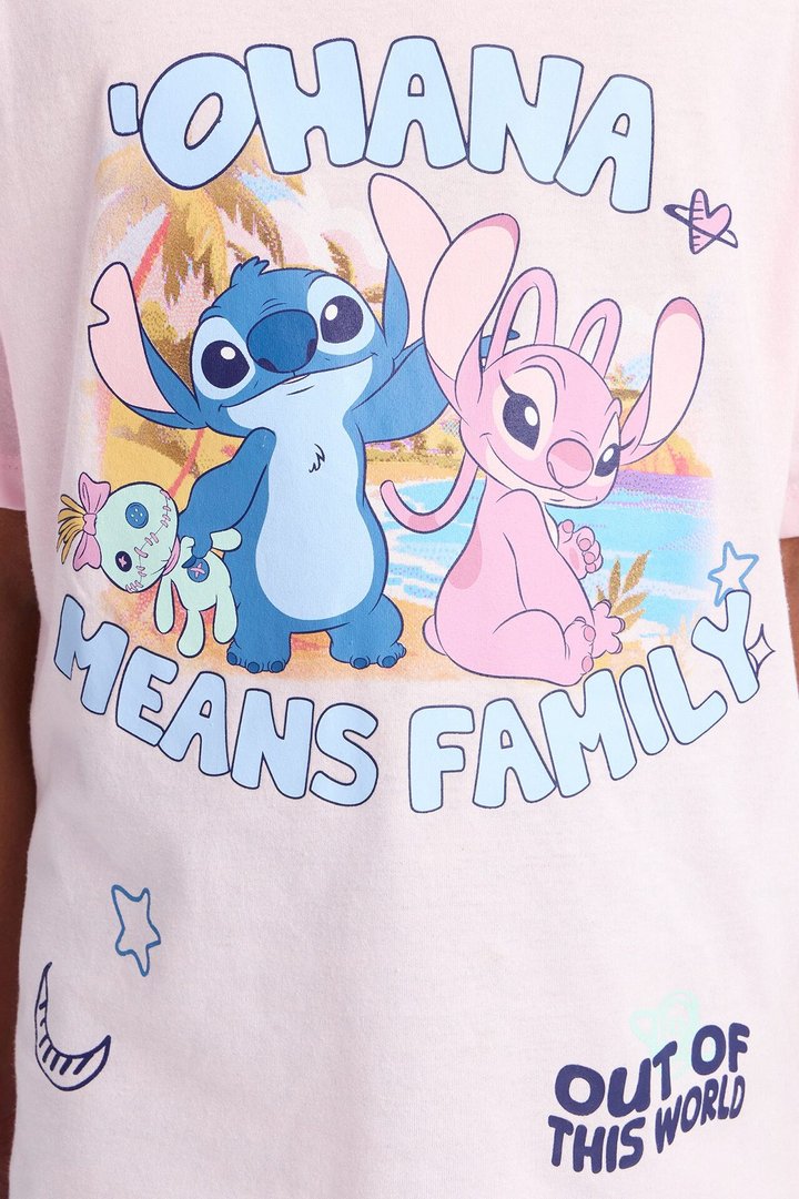 Mini Stitch Ohana Means Family Short Sleeve Tee - Light Pink