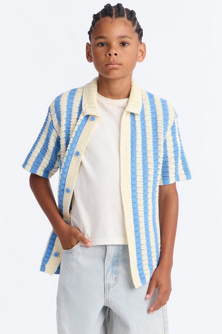Mini Clark Striped Knit Button up Shirt - Blue/combo