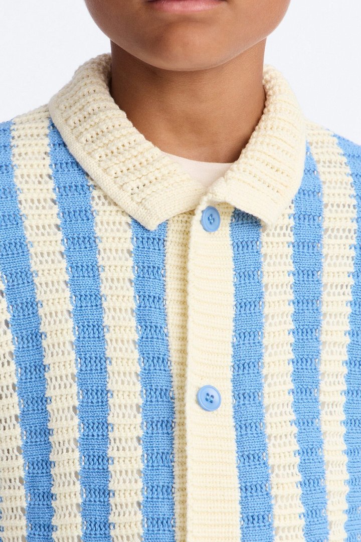 Mini Clark Striped Knit Button up Shirt - Blue/combo