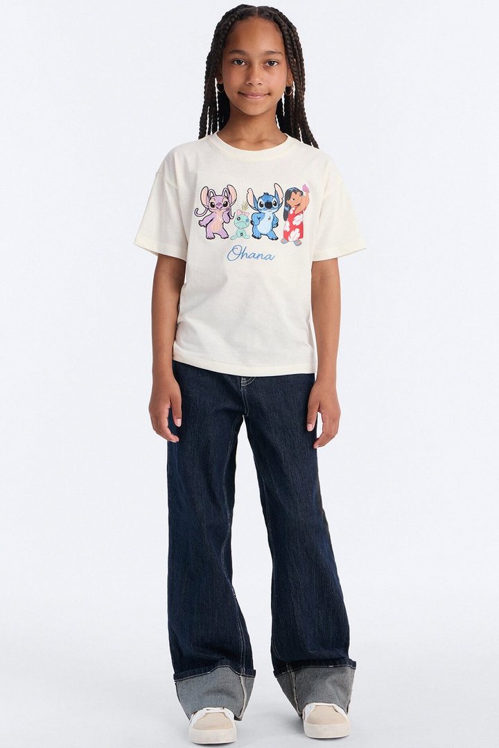 Mini Lilo And Stitch Ohana Front/Back Short Sleeve Tee - Ivory