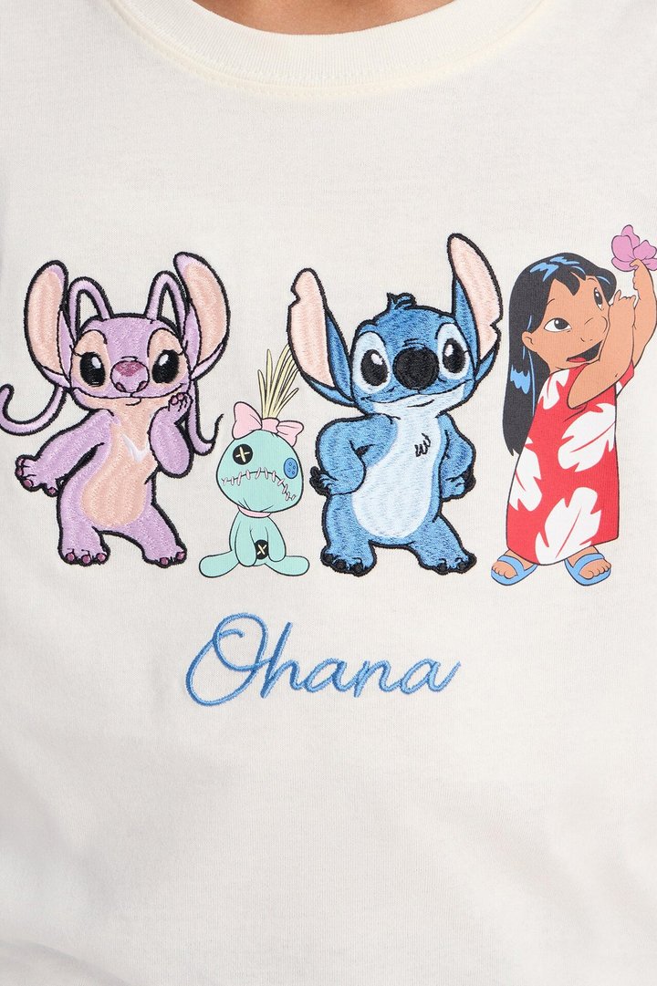 Mini Lilo And Stitch Ohana Front/Back Short Sleeve Tee - Ivory