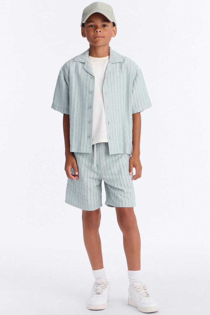 Mini Relaxed Aegean Pleat Cuban Collar Button Up Shirt - Sage