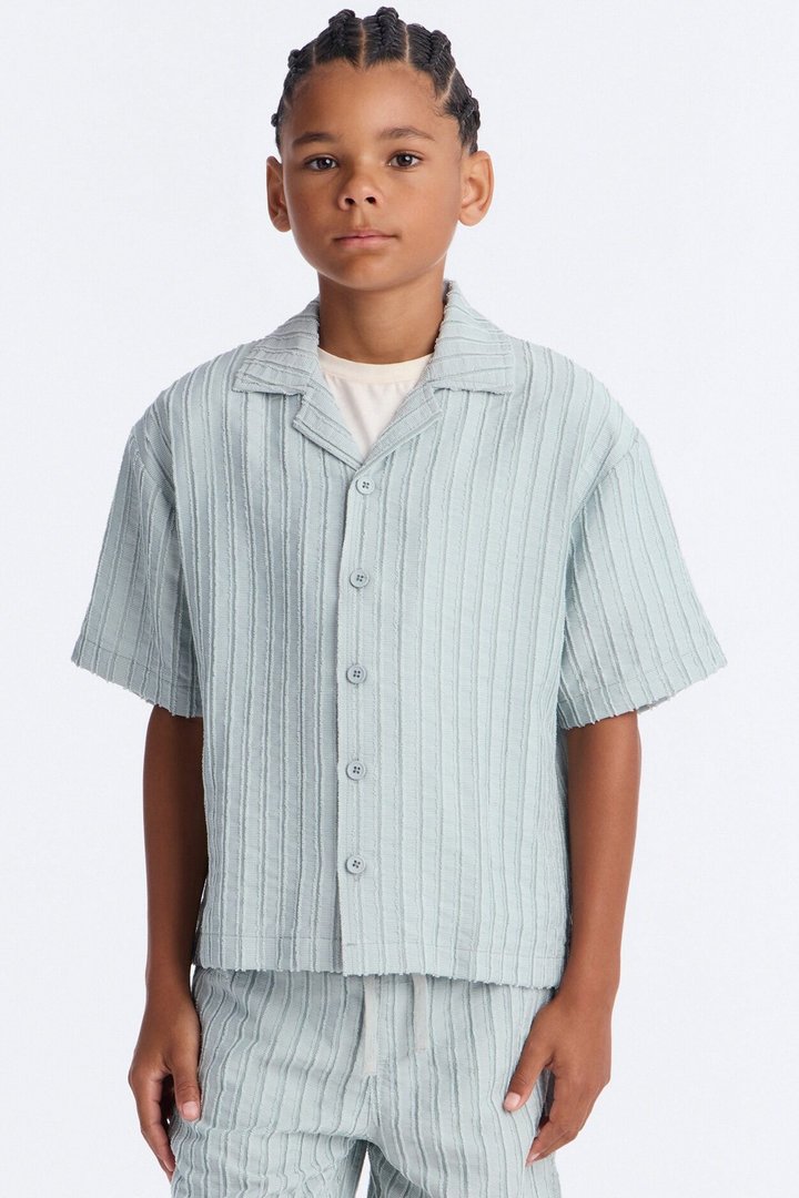 Mini Relaxed Aegean Pleat Cuban Collar Button Up Shirt - Sage